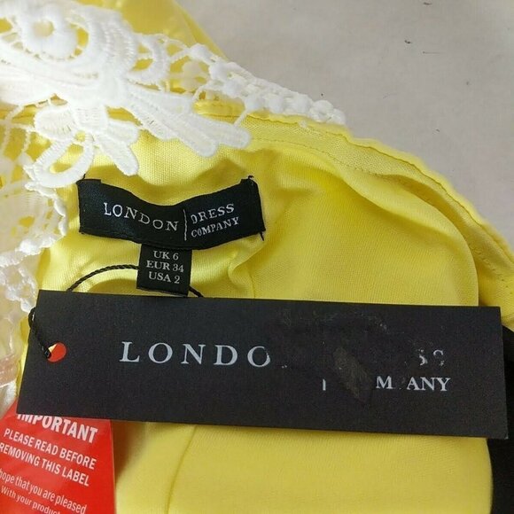 London Dress Company Yellow White Floral Sheath Dress Size 2 - Picture 4 of 6
